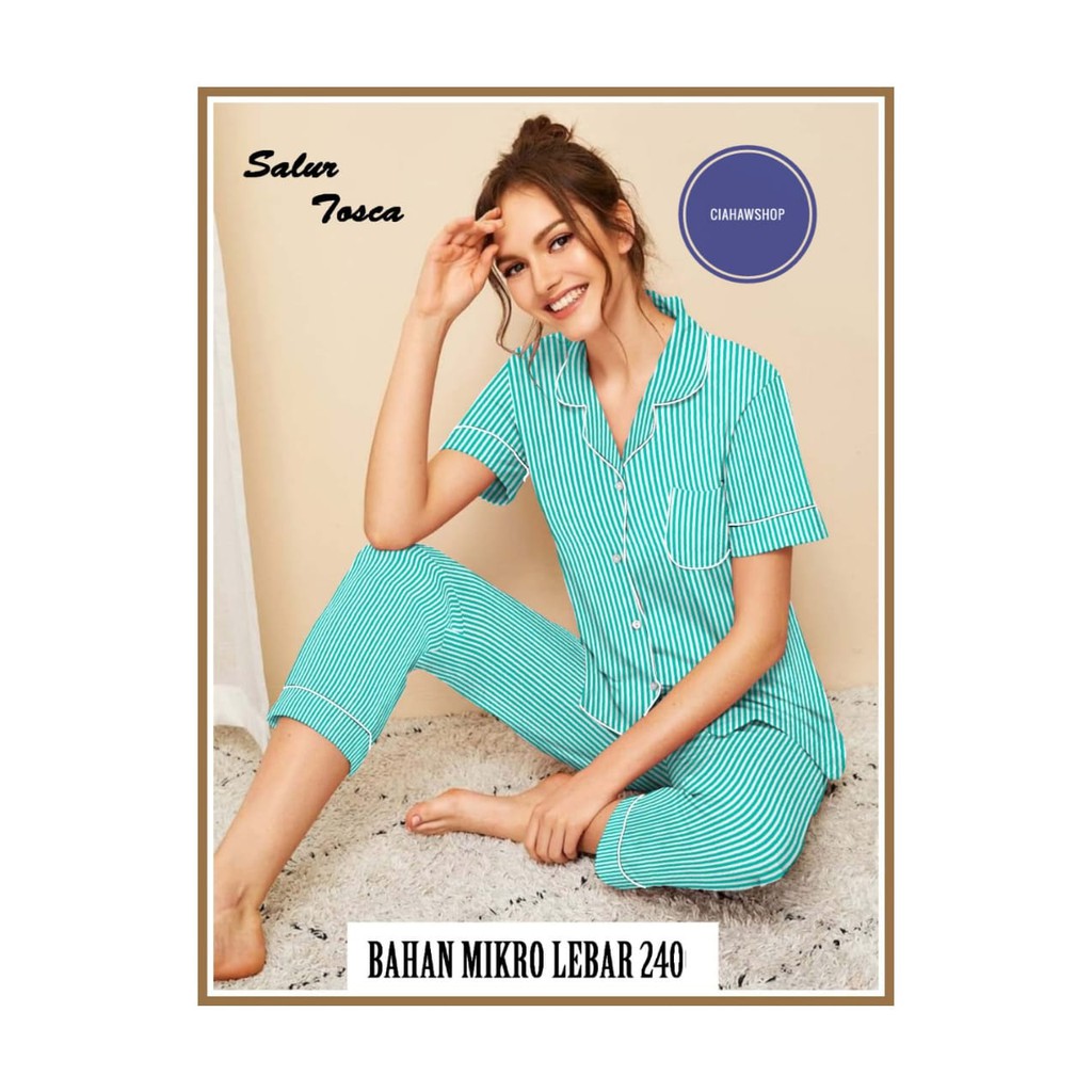 CIAHAW Baju Tidur Piyama Wanita  Model HP Salur/Pakaian Baju Tidur Piyama