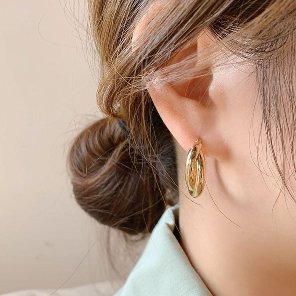 Needway Anting Salib Punk Unik Trendi Anting Lingkaran Mewah Alloy Double-layer Gaya Korea Ear Buckle