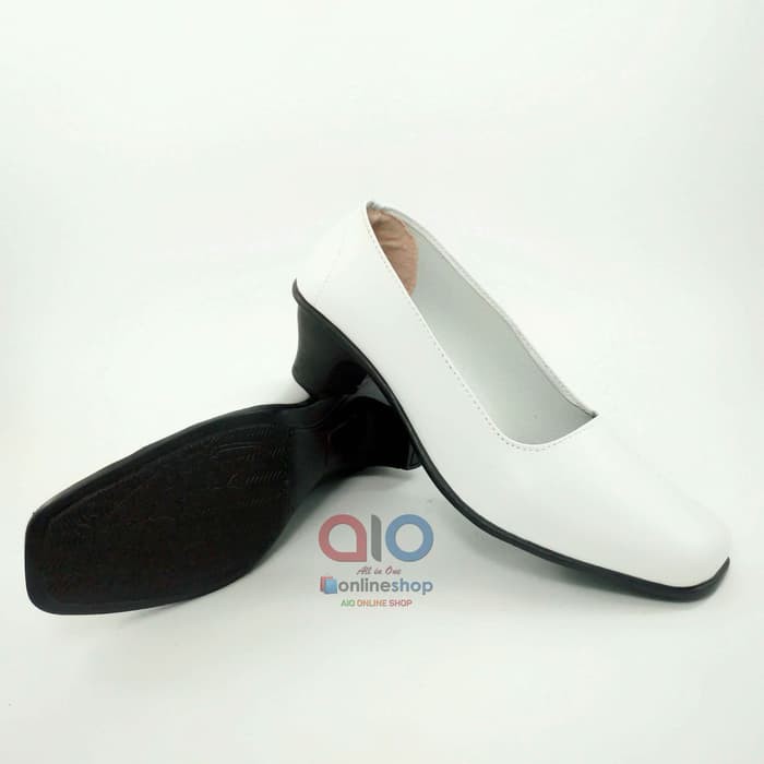 Sepatu Pantofel Wanita Hak 5 Cm Heels Putih Polos Formal Kerja Bidan Perawat Dokter AW16
