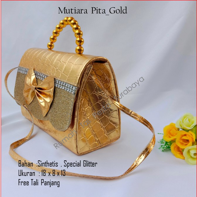 TAS PESTA MUTIARA PITA MODEL CLUCTH DAN SELEMPANG TERKESAN MEWAH DAN ELEGAN