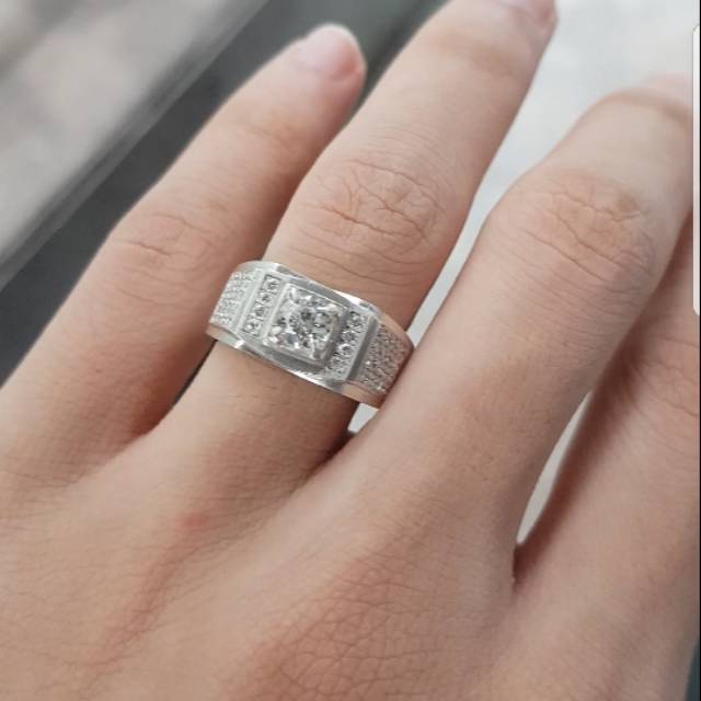 Cincin laki mata 1 berlian perak paladium