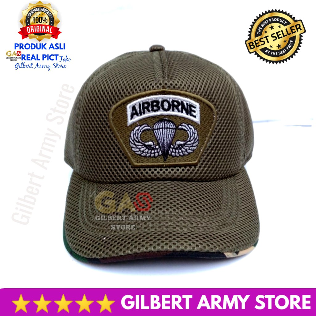 GILBERT ARMY STORE Topi Marinir Original Jaring Hitam Tni Asli Hat Distro Pria Terbaru Kekinian Keren Penutup Kepala Logo Bordir Anti Patah