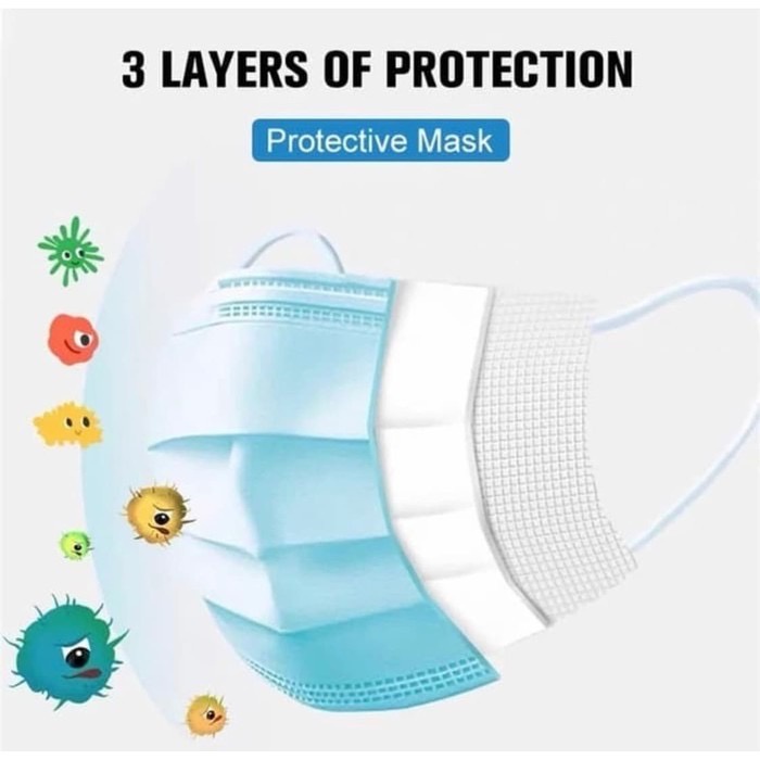 Masker 3PLY Isi 50PCS/BOX Disposable Protective face Mask Earloop Masker Pelindung/Anti Bakteri