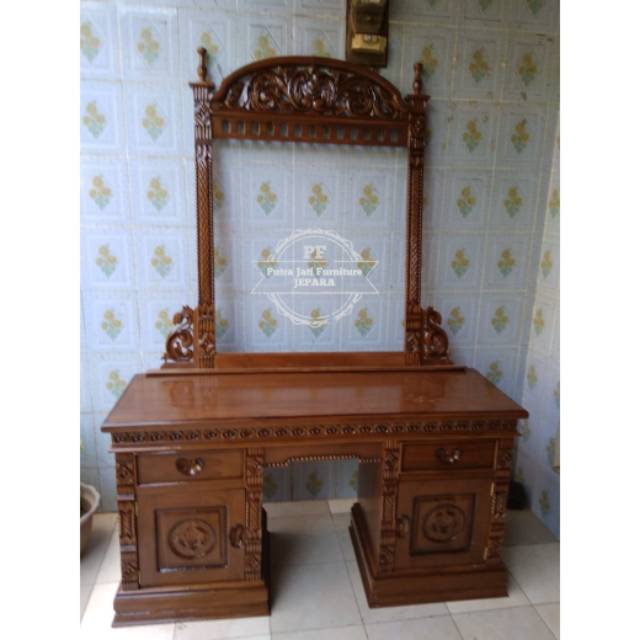Meja Rias Kayu Jati - Tolet/ Cermin Ukir Kayu Jati Jepara