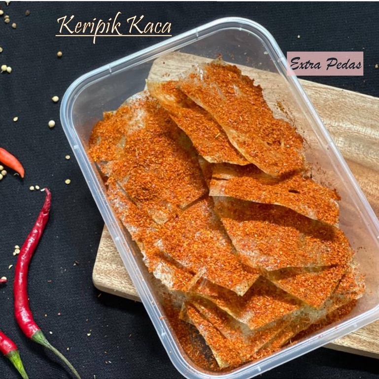 BISA COD MAKANAN VIRAL RINGAN CAMILAN PEDAS DAUN JERUK KERIPIK KACA KRIPCA KEMASAN BOX 100GRAM