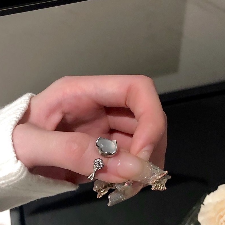 IFYOU Cincin Jari Bentuk Hati Warna Silver Gaya Korea Untuk Wanita