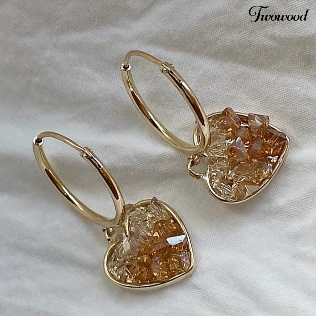 Twowood Drop Earrings Champagne Color Faux Crystal Heart Shape Irregular Surface Cute Women Earrings for Daily Wear