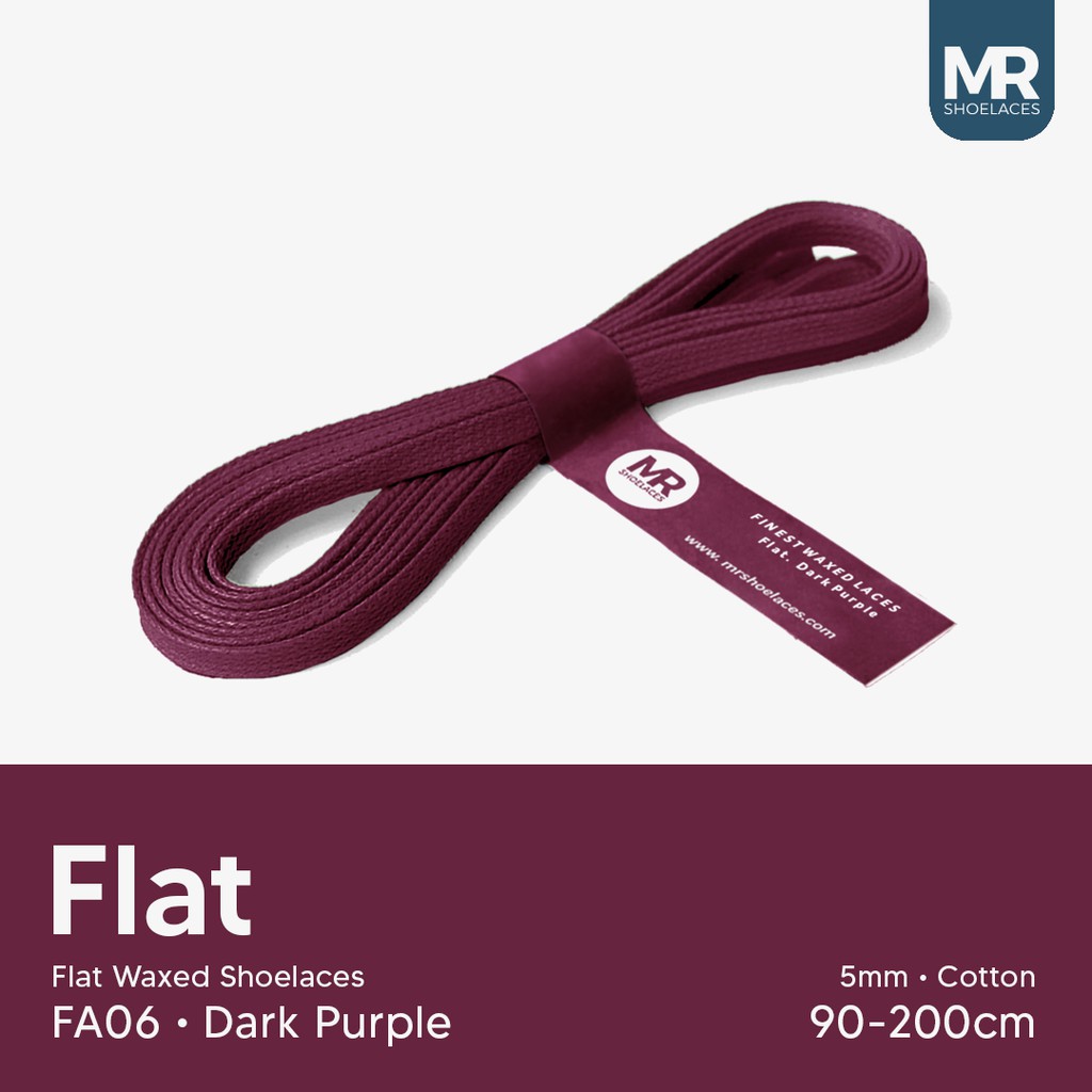 MR Shoelaces FA06 Dark Purple - Tali Sepatu Lilin 5mm Gepeng Flat Pipih (Waxed Laces) 90cm 100cm 120cm 200cm - Premium Shoelace Ungu