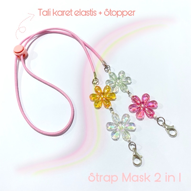 Strap Mask 2 in 1 Rantai korea / Tali Kalung Masker anak dan dewasa / Stopper motif bunga karakter / Konektor Masker murah