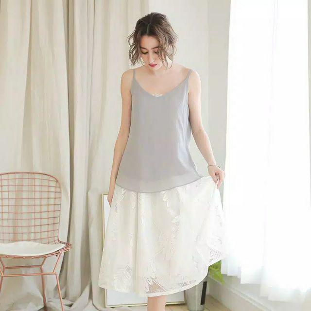 Korean Basic TankTop Atasan Wanita Polos Tanpa Lengan 884 (S-XL)-Grey