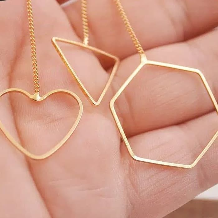 Anting Panjang Simple Gaya Korea Bentuk Hati Geometris Triangle