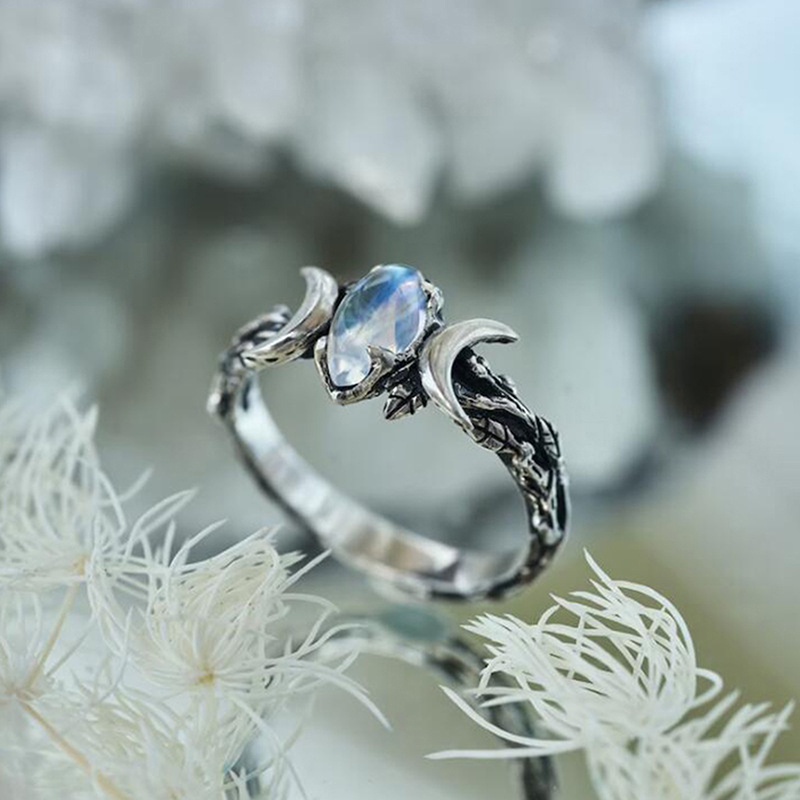 Fancyqube Cincin Manik-Manik Bulan Sabit Bahan 925 Sterling Silver Untuk Wanita