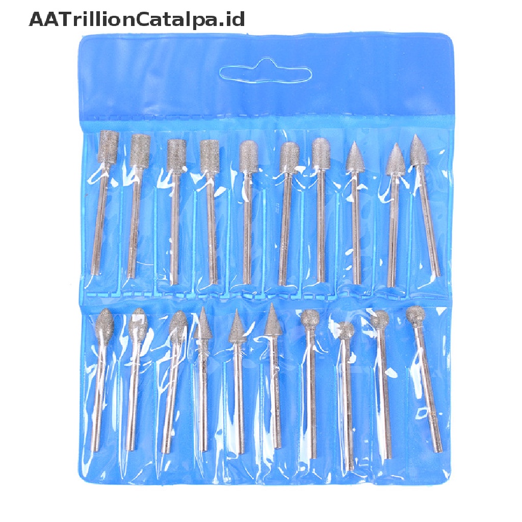 20pcs / Set Mata Bor Berlian Shank Grinding Burr 3mm Untuk Alat Rotary Perhiasan