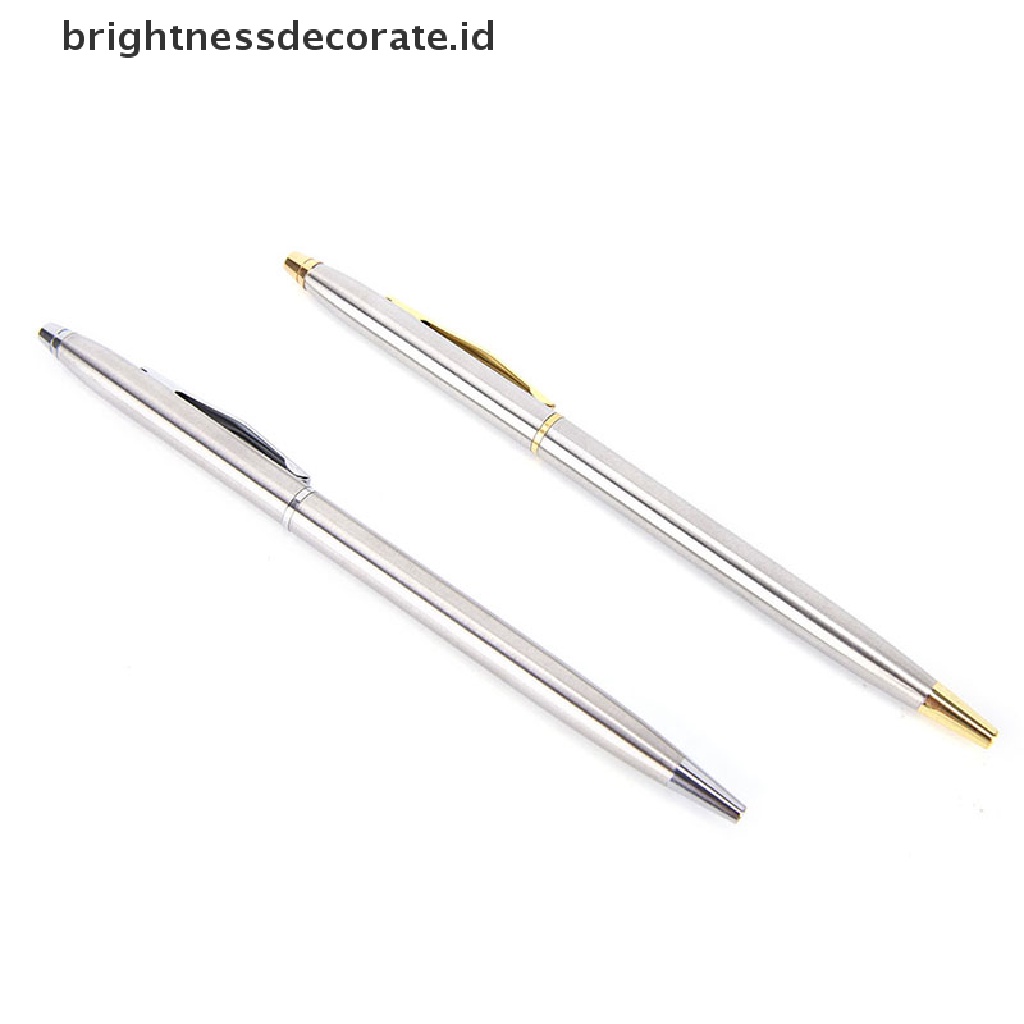1 Pc Pena Ballpoint Bahan Stainless Steel Metal Model Putar