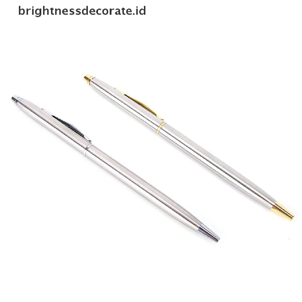 1 Pc Pena Ballpoint Bahan Stainless Steel Metal Model Putar