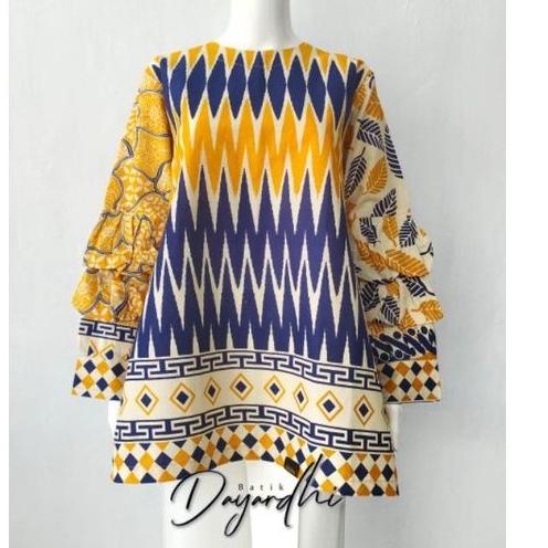 BRK.26Au22ᴼ ‑ Batik zigzag kuning blouse batik wanita jumbo batik warna kuning baju batik wanita