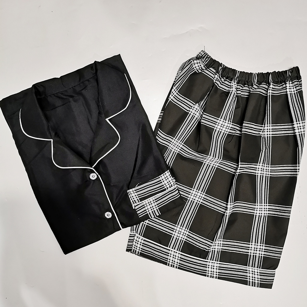Setelan Piyama Dewasa Celana Pendek Lengan Pendek Hotpant All Size-HPL CHELSE BLACK COM