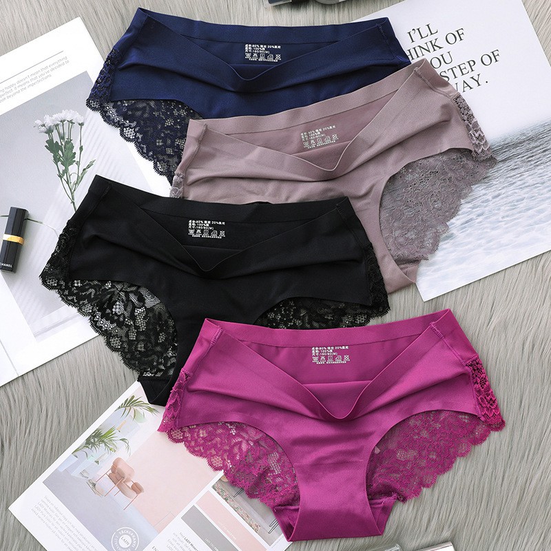 ❀ Chingu ❀ PW023 COD Celana Dalam Renda Ice Silk Sutra Brief Seamless Underwear CD Wanita Lace Sexy