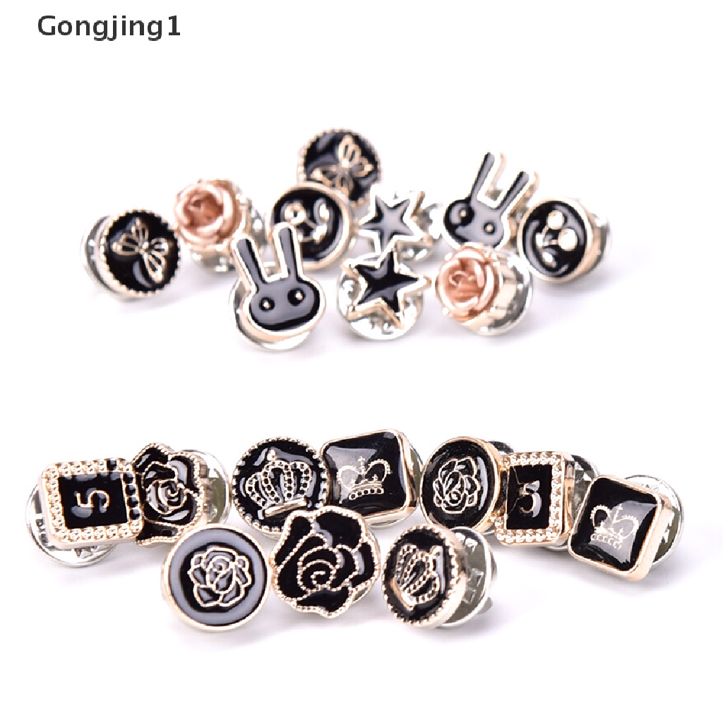 Gongjing1 10Pcs / Set Bros Pin Bunga Mini Hias Mutiara Kristal Aksesoris Kerah Kemeja Wanita