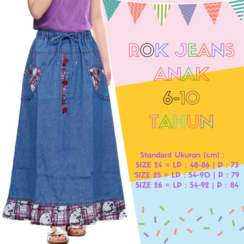 Rok Panjang Anak/Rok Jeans Anak/Rok Jeans Panjang/Rok Anak 6-11tahun