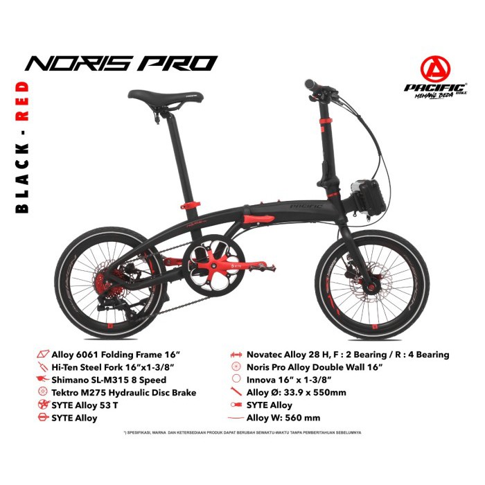 SEPEDA LIPAT PACIFIC NORIS PRO 16 INCH BICYLE FOLDING BIKE 8 SPEED ALLOY SHIMANO SHIFTER FREE BAG