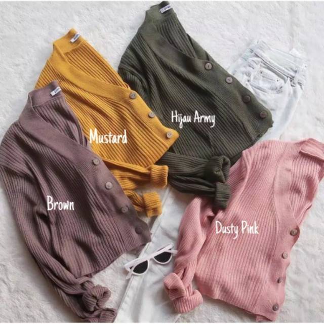 CARDIGAN RAJUT SALUR KANCING BATOK | Cardy Crop Rajut Wanita Oversize-2