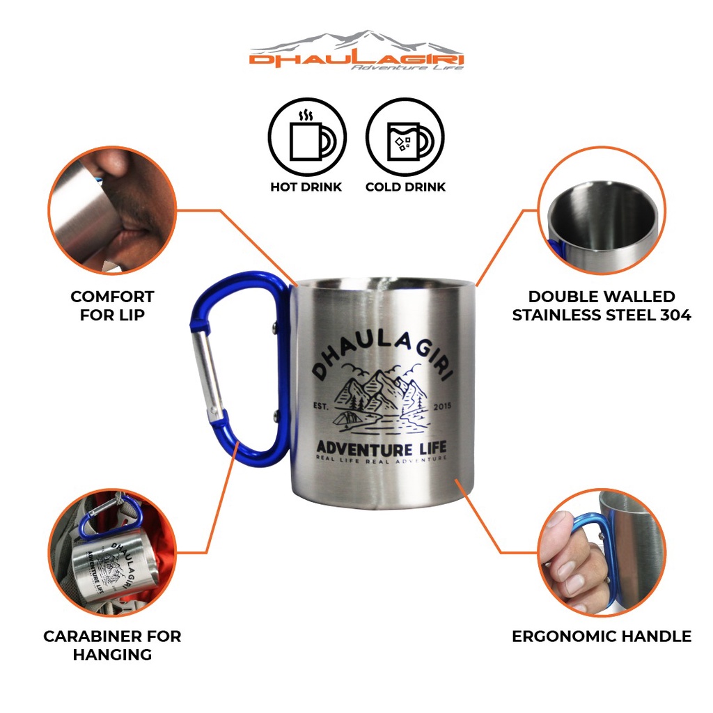 Gelas Mug Carabiner DHAULAGIRI Cangkir Stainless 220 ML Karabiner Camping