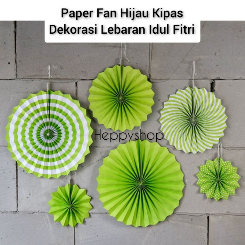 Paper Fan Hijau, Kipas Dekorasi Lebaran Idul Fitri