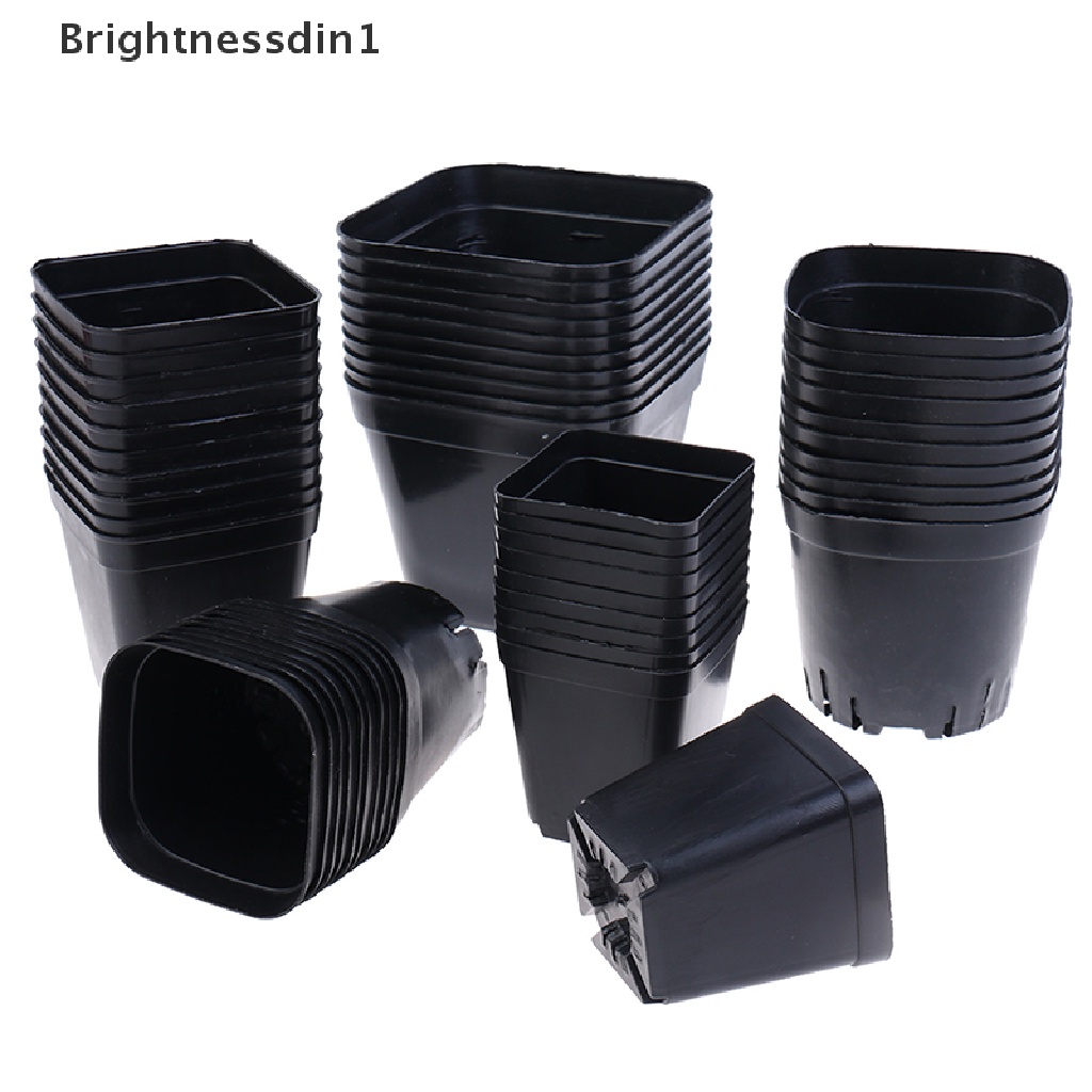 10 Pcs Pot Bunga Bahan Plastik Bentuk Persegi Warna Hitam Ukuran Kecil 1 In 1