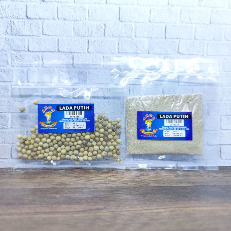 

Lada Putih Biji / Bubuk Argo 20gr / 50gr Merica Merico Mrica Mrico Sahang