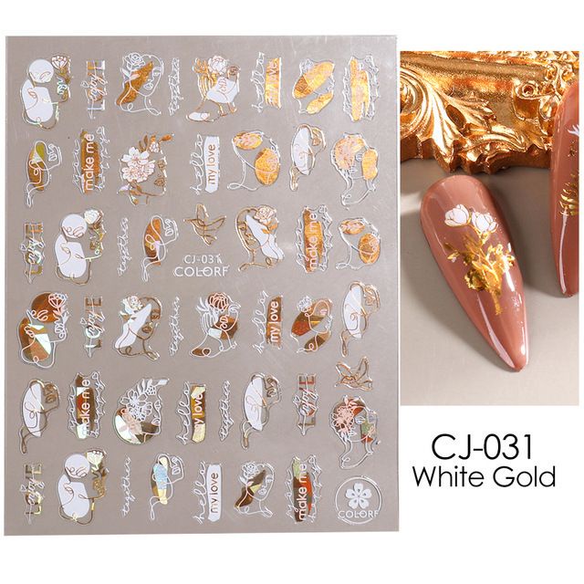 STICKER GOLD WHITE FLOWER LEOPARD NAIL STICKER / HIASAN NAILART STICKER PALING LARIS GAYA JEPANG STICKER GOLD METAL