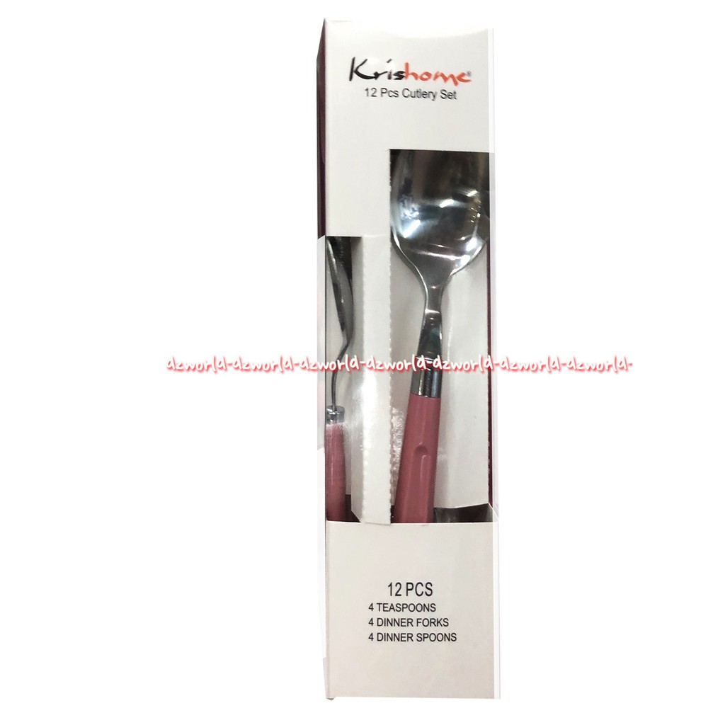 Krishome Cutlery Set 12pcs Peralatan Sendok Makan Garpu Set Gagang Warna Berwarna Kris Home