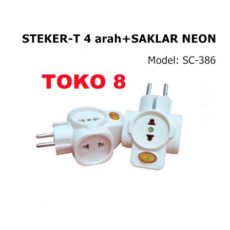 STEKER-T 4 arah+SAKLAR NEON / Colokan Cabang Multi