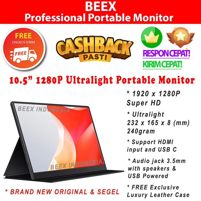 BeeX.ID 10.5 Inch 1280P HDR Ultralight Portable Monitor Type C HDMI USB C
