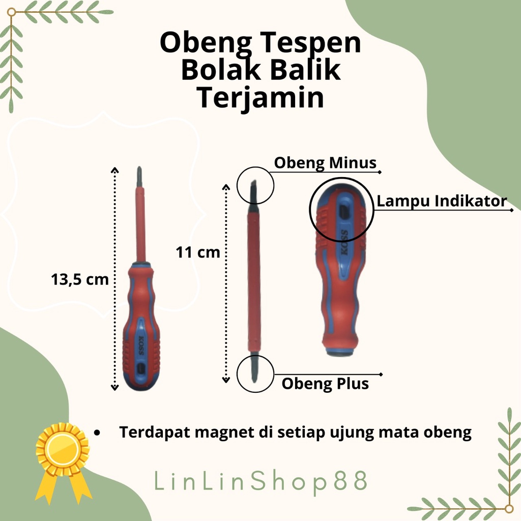 Obeng Tespen bolak balik/ plus minus Koss terjamin