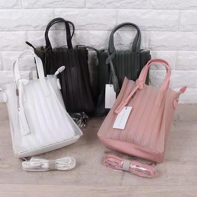 Paling Sesuai.. [TANG&YENNY]9.9 SALE  BAG C*K_ TAS WANITA TRANSLUCENT TOTE STRIPE MINI WIEGE #71852