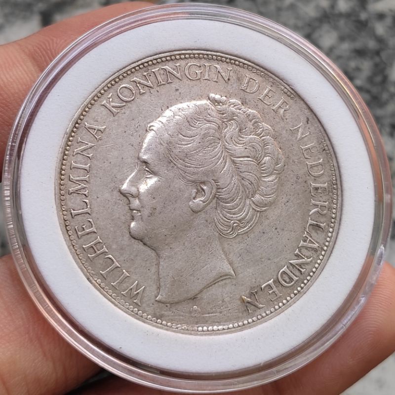 Uang Koin Perak Kuno 2 1/2 Gulden Wilhelmina Tahun 1929 Silver Coin