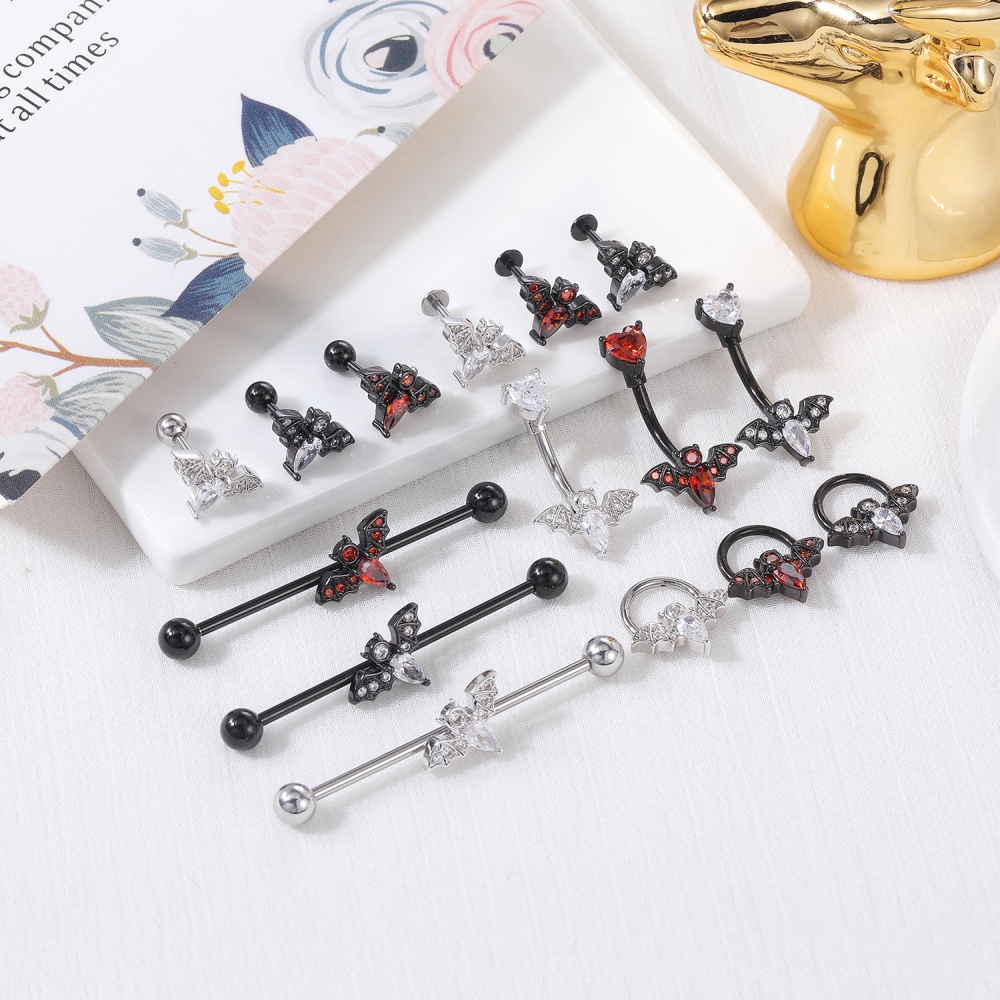 1pc Anting Tindik Hidung / Bibir / Pusar / Tulang Rawan Telinga Desain Kelelawar Bahan Stainless Steel Gaya Punk