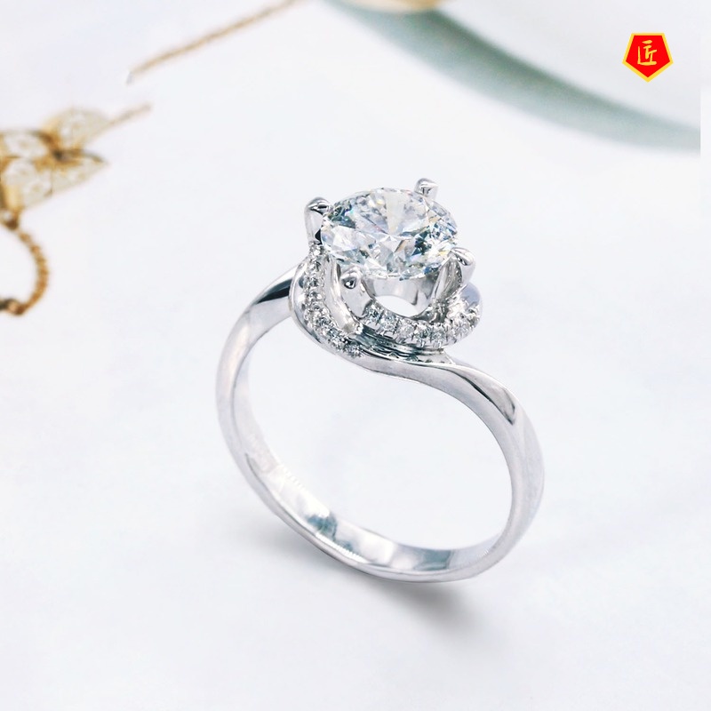 [Ready Stock]Creative Classic Six-Claw Moissanite Twisted Ring