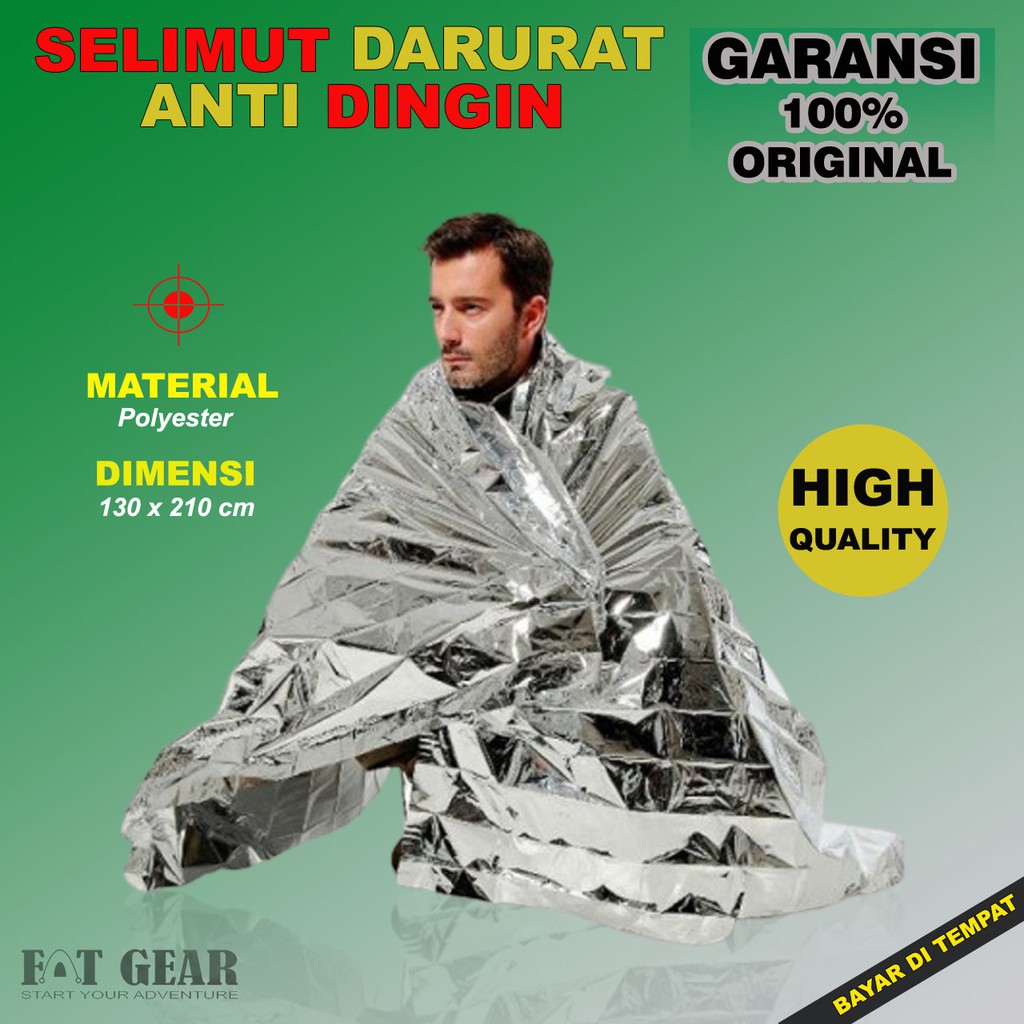 EMERGENCY BLANKET SELIMUT DARURAT ALUMINIUM FOIL SLEEPING BAG KANTONG