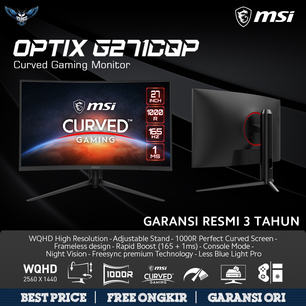 LED MSI OPTIX G271CQP 27&quot; Curve 1000R 2K 165hz 1ms | Gaming Monitor