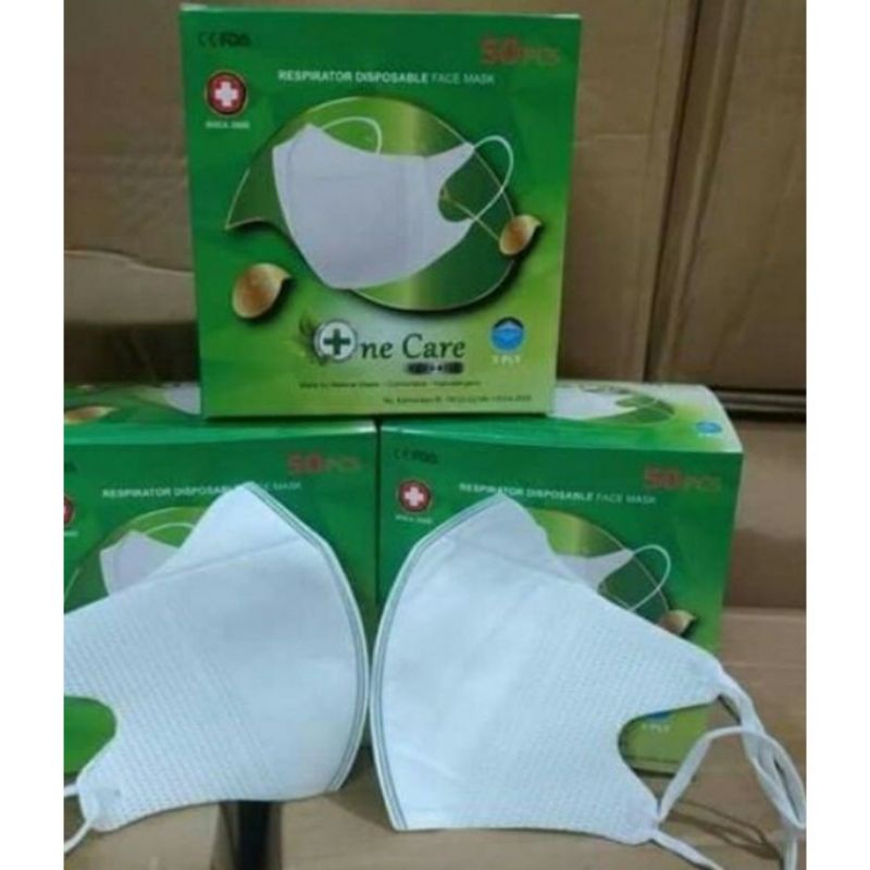 Masker Duckbil One Care / Alkindo / We Mask / C Care Putih Garis  isi 50