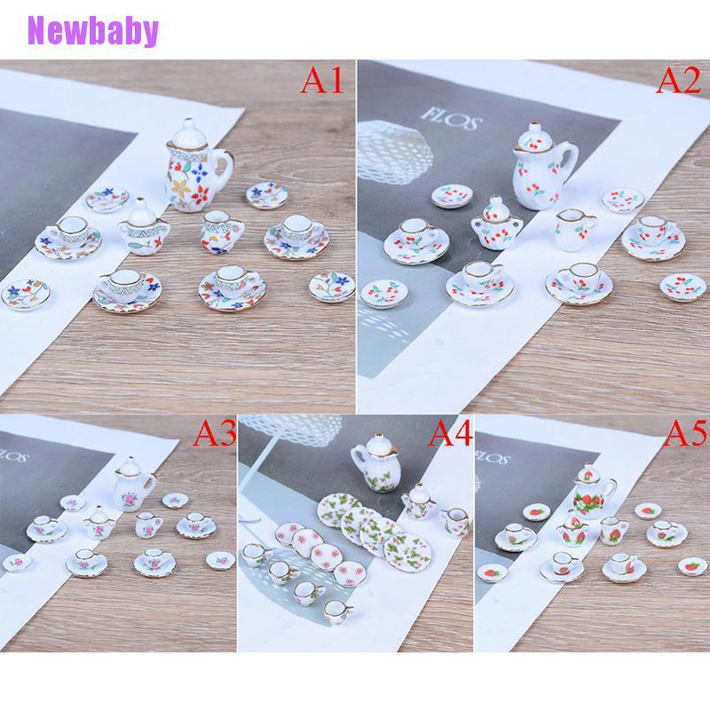 (Newbaby) 15 PCS Miniatur Peralatan Makan / Minum Teh Skala 1: 12 Bahan Keramik Untuk Rumah Boneka