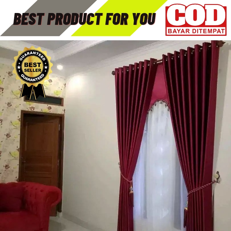 GORDEN BLACKOUT MEWAH IMPORT MERAH MARUN GORDEN SMOKRING POLOS GORDEN JENDELA MINIMALIS DECORASI RUM
