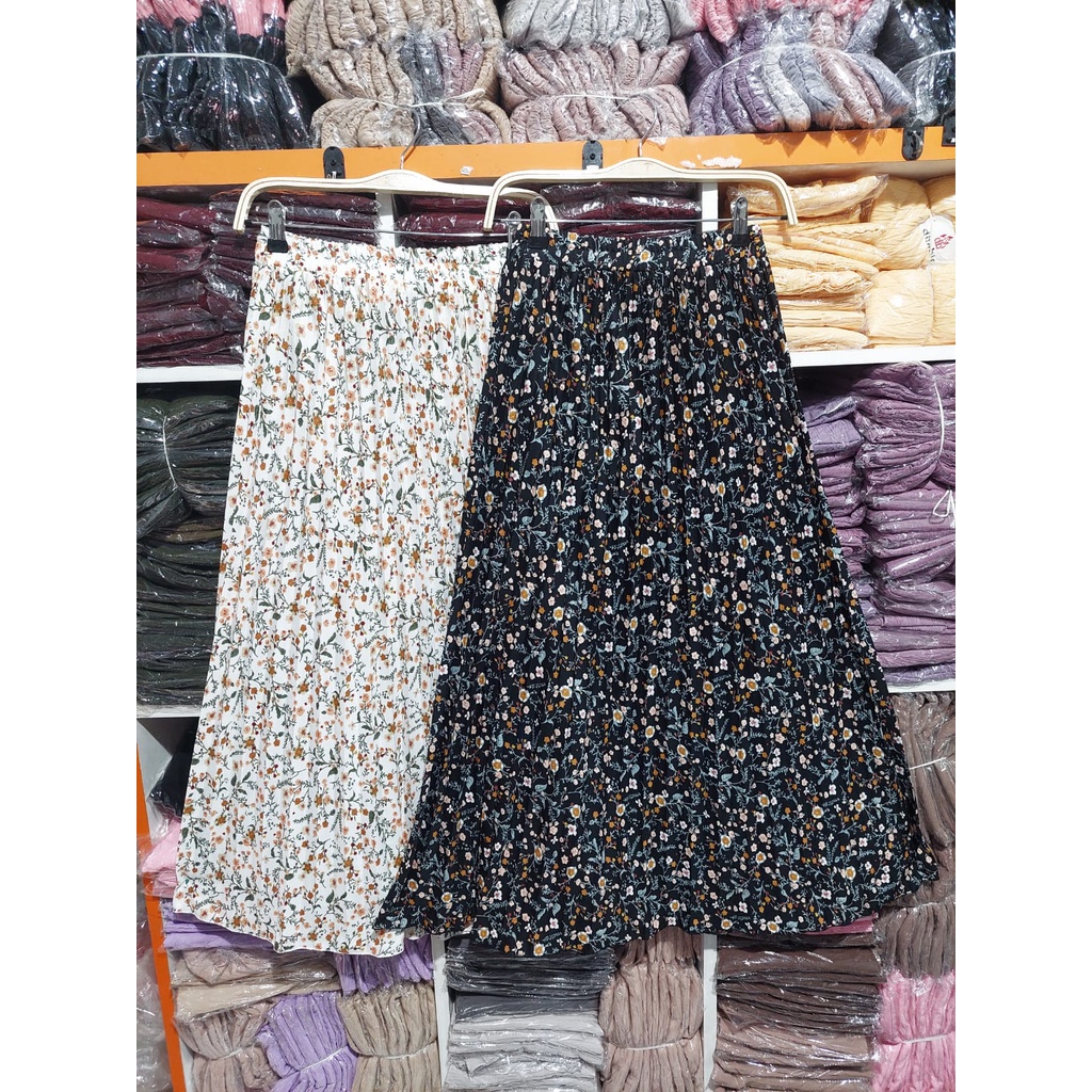 [ D-01 ] Rok Plisket Payung Printing Motif Bunga Baru / Rok Muslim