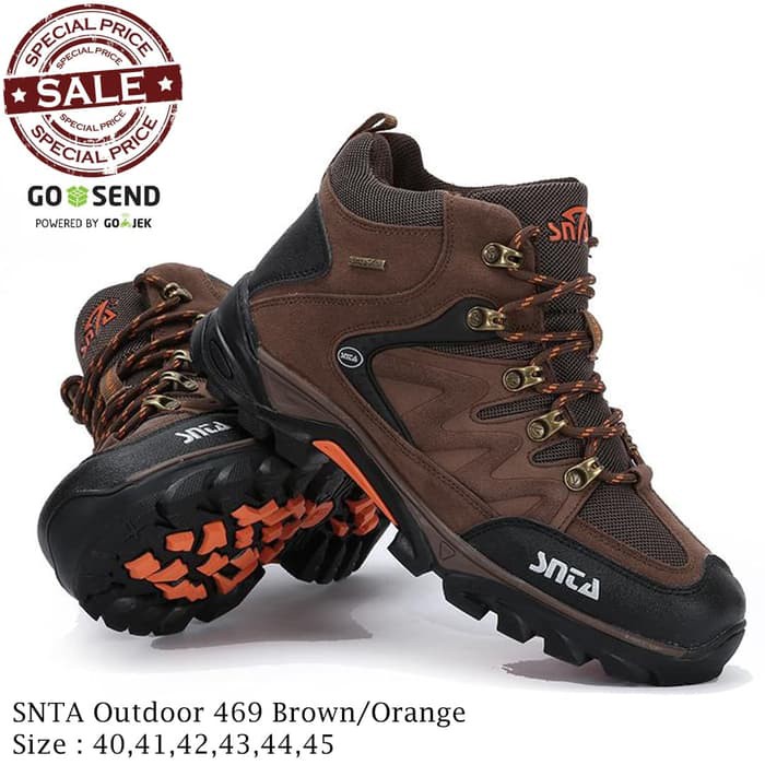 Sepatu Gunung - Sepatu Tracking - Sepatu Outdoor SNTA 469 Full Green - Brown Orange- 44