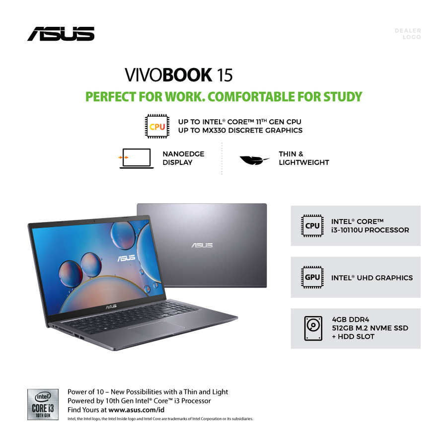 Asus A516FA-VIPS351 i3-10110U/UMA/4GB/512GB/Slate Grey/VIPS/FHD/OPI/Win 11/Upgradable