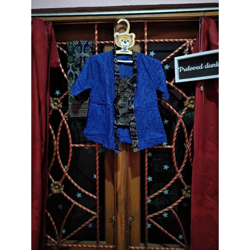 preloved atasan bawahan batik kutubaru anak perempuan navy