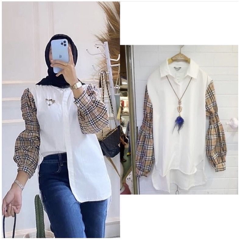 1KG MUAT 5PCS | TARTAN BUBERRI SHIRT TOP ATASAN BLOUSE KOMBINASI HITS OOTD SELEBGRAM KOREAN STYLE FASHION GROSIR WANITA