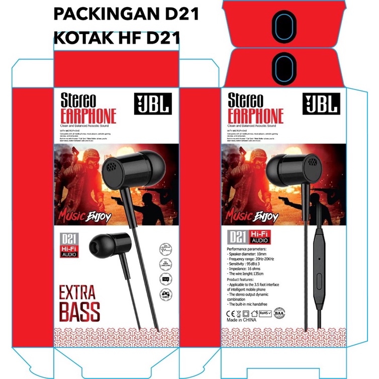 PACKINGAN KOTAK HF J D21 PREMIUM KEMASAN EARPHONE D-21 PALING LARIS